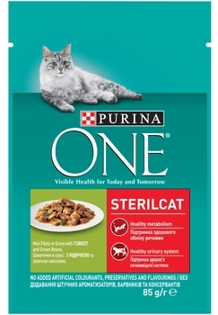 Вологий корм для кішок Purina One Sterilcat Індичка, зелена квасоля в гриль-соусі, 85 г - Pampik - 2