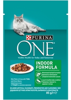 Вологий корм для кішок Purina One Indoor Тунець, зелена квасоля в гриль-соусі, 85 г - Pampik - 2