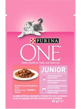 Корм для кошенят Purina One Junior вологий, лосось в гриль соусі, 85 г - Pampik
