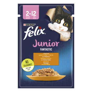 Консервований корм для кошенят Felix Fantastic, з куркою в желе, 85 г - Pampik
