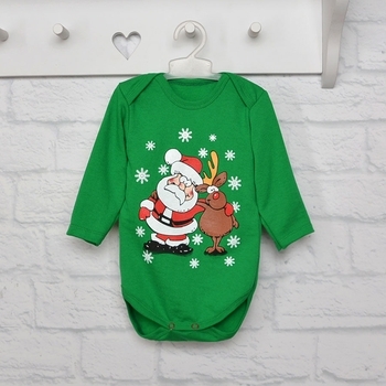 Боді Blanka Санта, інтерлок, р.74-80, зелений з принтом (12772) - Pampik - 2