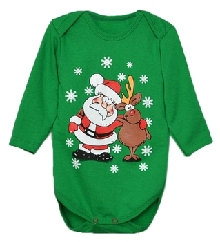 Боді Blanka Санта, інтерлок, р.74-80, зелений з принтом (12772) - Pampik