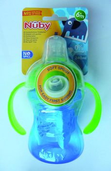 Поїльник-непроливайка Nuby No Spill, із силіконовим носиком і ручками, 240 мл, блакитний (NV0404003blu) - Pampik - 4