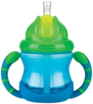 Поїльник Nuby Вбудований клапан, з трубочкою-непроливайкою, 240 мл, синій (NV0404002blu) - Pampik