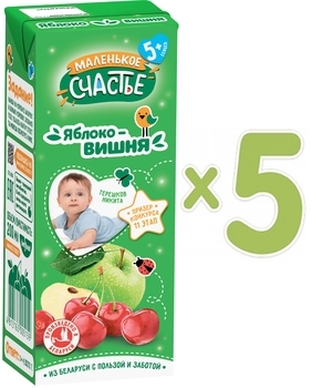 Набір нектару Маленьке щастя Яблуко-Вишня, 1000 мл (5 шт. по 200 мл) - Pampik