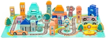 Дерев'яні кубики з килимком Ecotoys Різнобарвний місто, 161 шт. (PH05D012) - Pampik