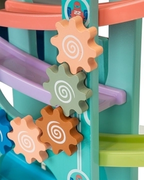 Дерев'яний швидкісний спуск Ecotoys з машинками і ксилофоном (ME115) - Pampik - 7