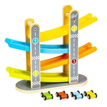 Дерев'яний швидкісний спуск Ecotoys з машинками (SAWT093-3) - Pampik