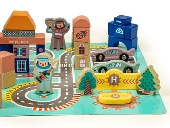 Дерев'яні кубики з килимком Ecotoys Різнобарвний місто, 161 шт. (PH05D012) - Pampik - 2