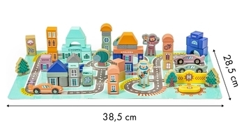 Дерев'яні кубики з килимком Ecotoys Різнобарвний місто, 161 шт. (PH05D012) - Pampik - 6