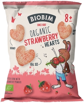 Снеки органічні Biobim Пафф кукурудзяні з бананом і полуницею, 20 г - Pampik