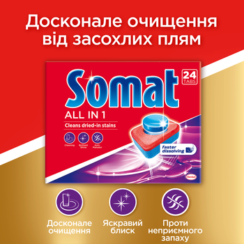 Таблетки для миття посуду в посудомийній машині Somat All in One, 90 шт. - Pampik - 5