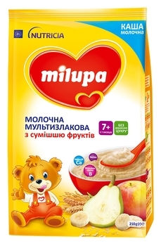 Молочна каша Milupa мультизлакова з сумішшю фруктів, 210 г - Pampik