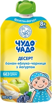 Десерт Чудо-Чадо Pouch Банан-Яблуко-Чорниця-Йогурт, 90 г - Pampik