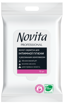 Вологі серветки Novita Professional для інтимної гігієни, з рослинним комплексом, 15 шт. - Pampik