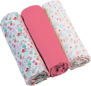 Багаторазова пелюшка BabyOno, муслін, 70х70 см, рожевий з білим, 3 шт. (348/02) - Pampik