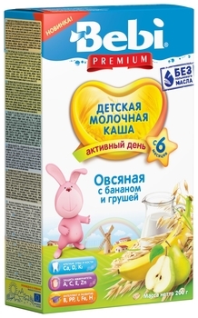 Молочна каша Bebi Premium Вівсяна з бананом і грушею, 200 г - Pampik