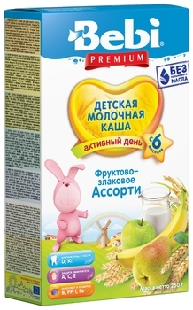 Молочна каша Bebi Premium фруктово-злакова асорті, 250 г - Pampik