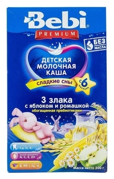 Молочна каша Bebi Premium 3 злаки з яблуком і ромашкою, 200 г - Pampik - 2