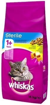 Сухой корм для стерилизованных котов Whiskas с курицей, 14 кг - Pampik