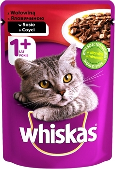 Вологий корм для котів Whiskas з яловичиною, в соусі, 100 г - Pampik