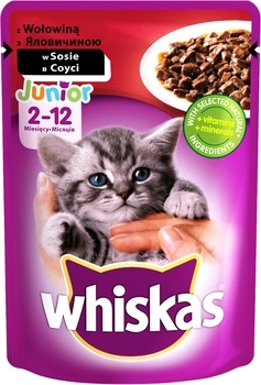 Вологий корм для кошенят Whiskas з яловичиною, в соусі, 100 г - Pampik