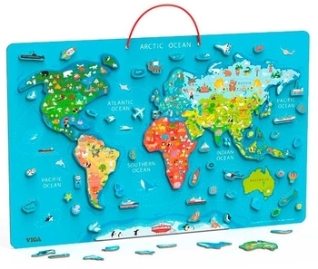 Пазл магнитный Viga Toys Карта мира с маркерной доской, на английском (44508EN) - Pampik