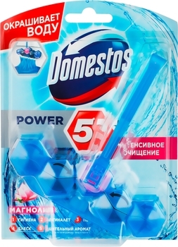 Туалетный блок для унитаза Domestos Power 5 Видимая защита Цветочный букет, 53 г - Pampik