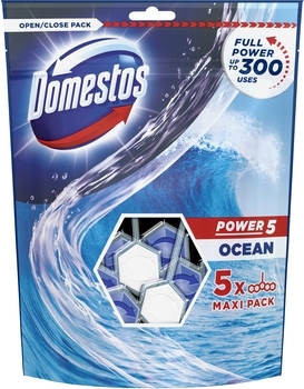 Туалетний блок для унітазу Domestos Power 5 Свіжість океану, 5х55 г - Pampik