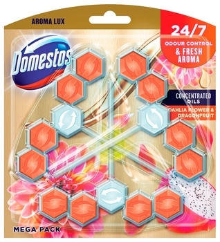 Блок для очистки унитаза Domestos Aroma Lux Dahlia Flower & Dragon Fruit, 3 шт. - Pampik