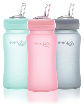 Стеклянная бутылочка Everyday Baby с трубочкой для питья и силиконовой защитой, 240 мл, розовый (10384) - Pampik - 7