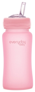 Стеклянная бутылочка Everyday Baby с трубочкой для питья и силиконовой защитой, 240 мл, розовый (10384) - Pampik - 2