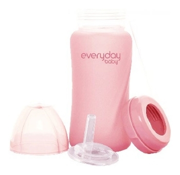 Стеклянная бутылочка Everyday Baby с трубочкой для питья и силиконовой защитой, 240 мл, розовый (10384) - Pampik - 5