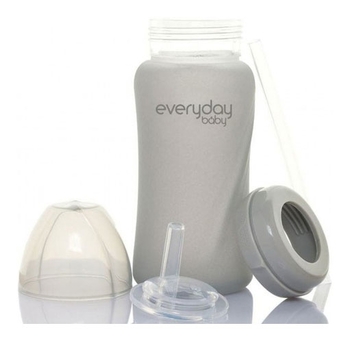 Скляна пляшка Everyday Baby з трубочкою для пиття і силіконовим захистом, 240 мл, світло-сірий (10387) - Pampik - 6