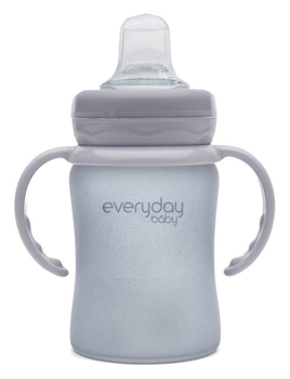 Скляний дитячий поїльник Everyday Baby з силіконовим захистом, 150 мл, світло-сірий (10311) - Pampik - 2
