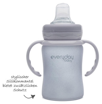 Скляний дитячий поїльник Everyday Baby з силіконовим захистом, 150 мл, світло-сірий (10311) - Pampik - 3