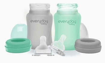 Скляна пляшечка для годування Everyday Baby із силіконовим захистом, 150 мл, м'ятний (10207) - Pampik - 4