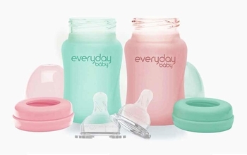 Скляна пляшка для годування Everyday Baby із силіконовим захистом, 150 мл, м'ятний (10207) - Pampik - 4