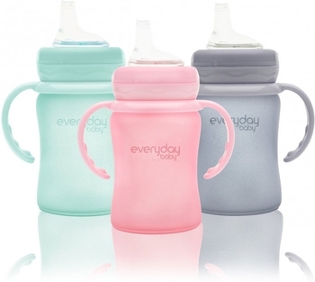 Скляний дитячий поїльник Everyday Baby з силіконовим захистом, 150 мл, світло-сірий (10311) - Pampik - 7