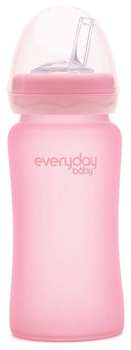 Стеклянная бутылочка Everyday Baby с трубочкой для питья и силиконовой защитой, 240 мл, розовый (10384) - Pampik
