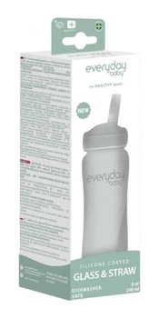 Скляна пляшка Everyday Baby з трубочкою для пиття і силіконовим захистом, 240 мл, світло-сірий (10387) - Pampik - 5