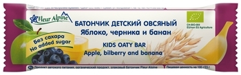 Батончик злаковий Fleur Alpine Органік Вівсяний з яблуком, чорницею і бананом, 23 г - Pampik