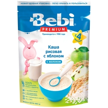 Молочная каша Bebi Premium Рисовая с яблоком, 200 г - Pampik