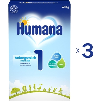 Набір сухої молочної суміші Humana 1 з пребіотиками, LC PUFA та нуклеотидами, 1800 г (3 уп. по 600 г) - Pampik