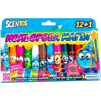 Набір ароматних маркерів для малювання змінюють колір Scentos Кольорова магія, 12+1 шт. (25016) - Pampik