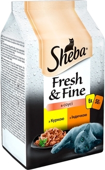Вологий корм для кішок Sheba Fresh & Fine М'ясний мікс, з куркою та індичкою, 300 г (6 уп. по 50 г) - Pampik - 2