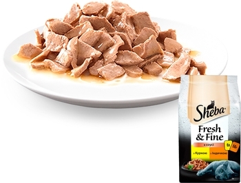 Вологий корм для кішок Sheba Fresh & Fine М'ясний мікс, з куркою та індичкою, 300 г (6 уп. по 50 г) - Pampik - 3