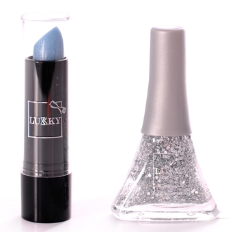 Набор косметики Lucky Помада, меняющая цвет на розовый, лак серебряный с блестками - Pampik