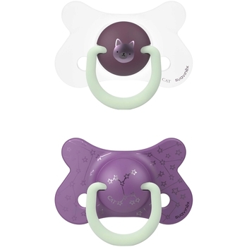 Пустушка силіконова Suavinex Котик, 18+ міс., нічна, фіолетовий, 2 шт. (307013) - Pampik