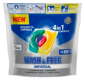 Капсули для прання Wash&Free універсальні, 25 шт. - Pampik